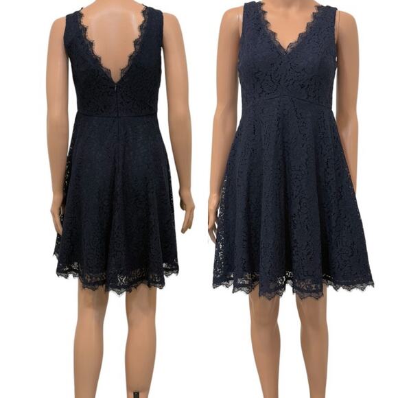 Soprano small lace overlay v neck fit and flare dress D4 2418 - Picture 1 of 13